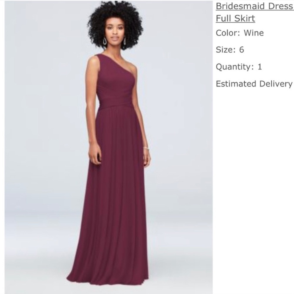 Davids Bridal One Shoulder Maroon Bridesmaid Dress